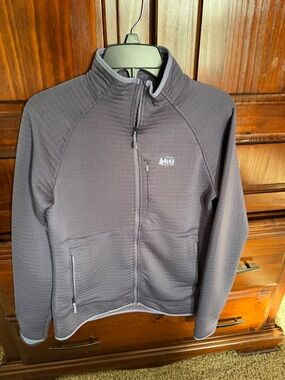 REI woman’s Full-Zip Fleece Jacket in Charcoal blue POLARTEC